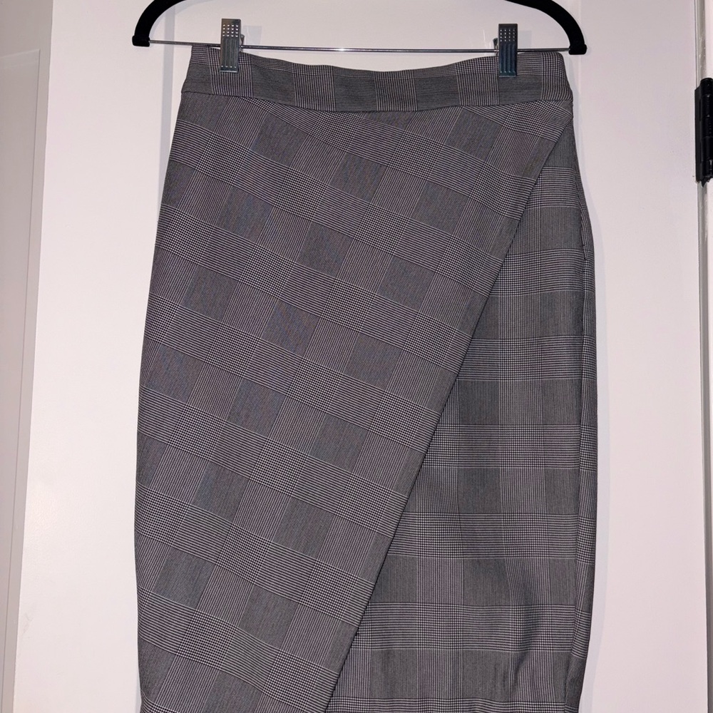 Express Gray Plaid Wrap Pencil Skirt